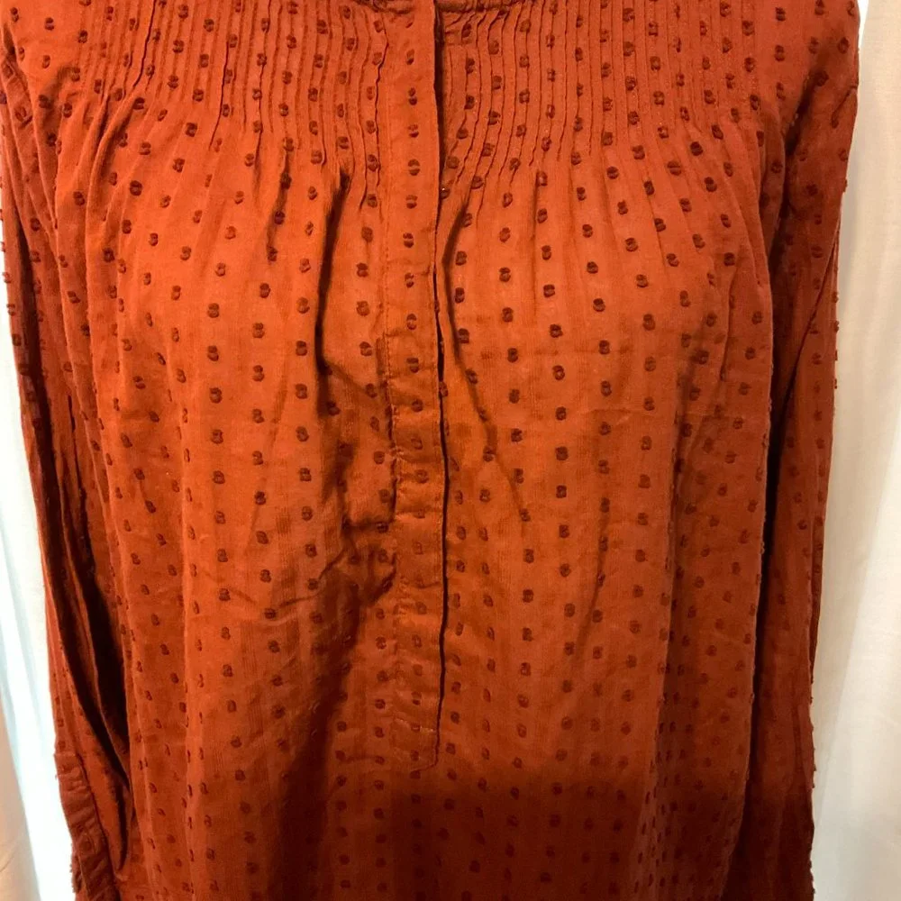 J. Crew Rust Dot-Textured Long-Sleeve Blouse